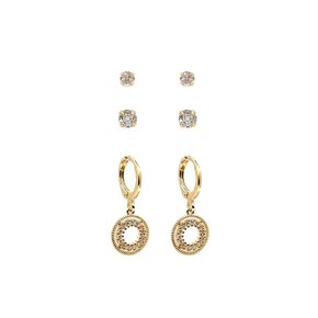 Argola e Fixos Semi Jóia Dourado Trio com Pedras