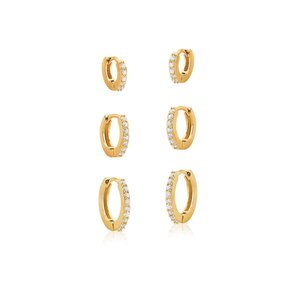 Argola Semi Jóia Dourada Trio com Pedras