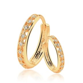 Argola Semi Jóia Dourada com Pedras