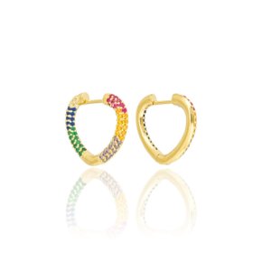 Argola Semi Jóia Dourada Coração Colorido