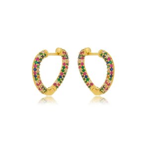 Argola Semi Jóia Dourada Coração Colorido