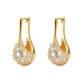 Argola Semi Jóia Dourada Gota com Pedras