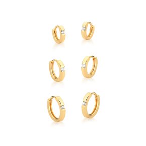 Argola Semi Jóia Dourada Trio com Pedra