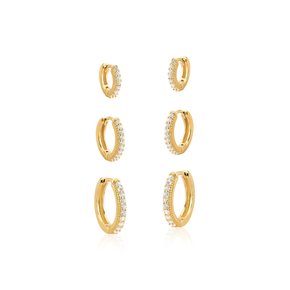 Argola Semi Jóia Dourada Trio com Pedras