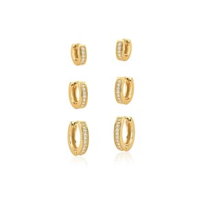 Argola Semi Jóia Dourada Trio com Pedras