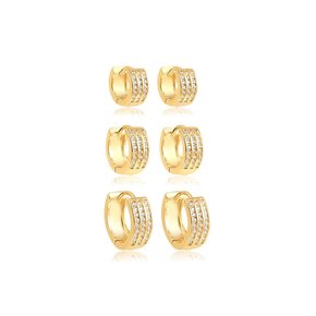 Argola Semi Jóia Dourada Trio com Pedras