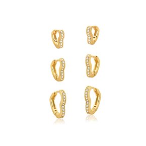 Argola Semi Jóia Dourada Trio Coração