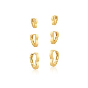 Argola Semi Jóia Dourada Trio Coração