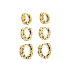 Argola Semi Jóia Dourada Trio Coração Liso