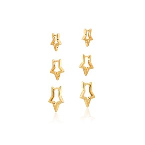 Argola Semi Jóia Dourada Trio Estrela