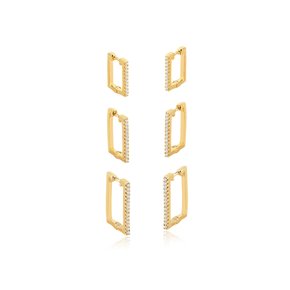 Argola Semi Jóia Dourada Trio Quadrada