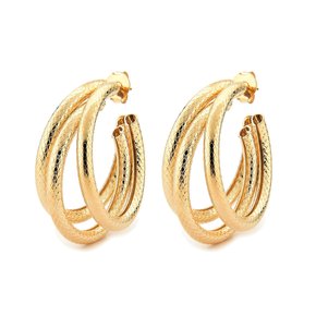 Argola Semi Jóia Dourada Tripla Trabalhada