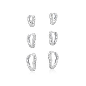 Argola Semi Jóia Rodio Coração com Pedras