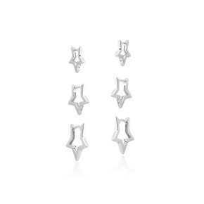 Argola Semi Jóia Rodio Prata Trio Estrela