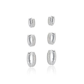 Argola Semi Jóia Rodio Prata Trio Pedras