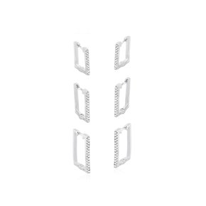 Argola Semi Jóia Rodio Prata Trio Quadrada