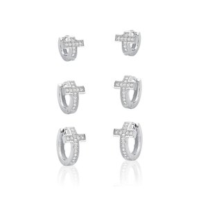 Argola Semi Jóia Rodio Trio Cruz com Pedras