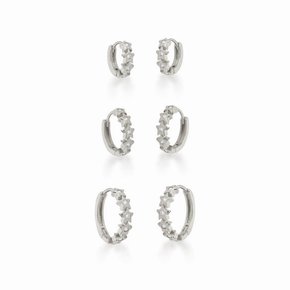 Argola Semi Jóia Rodio Trio Estrela com Pedras