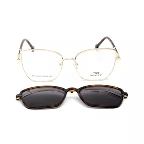 Armação para Óculos Difaty Feminina Dourada Clipon