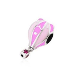 Berloque Prata Balão Rosa com Pedrinha Rosa