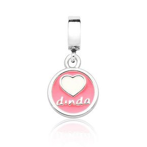 Berloque Prata Dinda e Coração Rosa