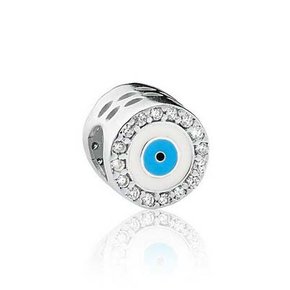 Berloque Prata Olho Grego com Pedrinhas