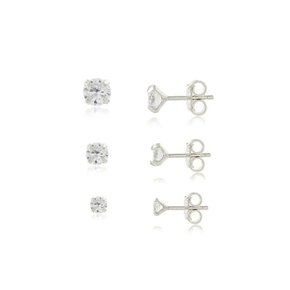 Brinco Prata Trio Pedrinhas