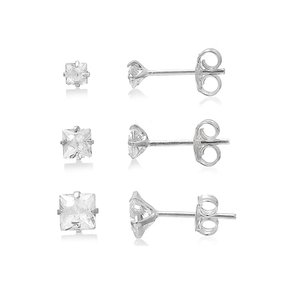 Brinco Prata Trio Zircônias Quadrados
