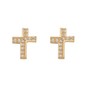 Brinco Semi Jóia Dourado Crucifixo com Pedras