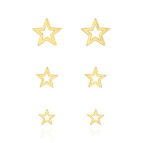 Brinco Semi Jóia Dourado Trio Estrelas