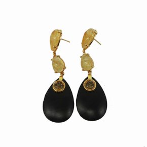 Brinco Semi Jóia Pedra Preta e Amarelo