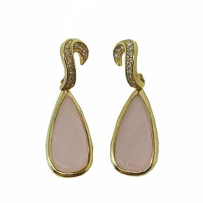 Brinco Semi Jóia Pedra Rosa e Zircônia