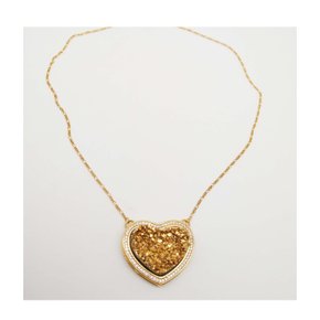 Colar Semi Jóia Dourado Coração em Pedra