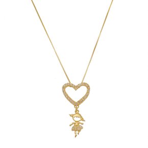 Colar Semi Jóia Dourado Menina Coração