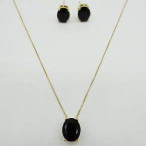 Conjunto Semi Jóia com Pedra Preta