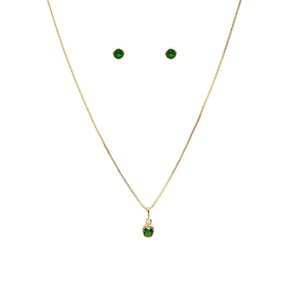Conjunto Semi Jóia Dourado Ponto de Luz Verde