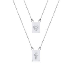 Escapulário Prata 925 Coração e Crucifixo com Pedras