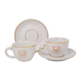 Jogo de Xícara Café Diceart Cerâmica Bodas de Ouro