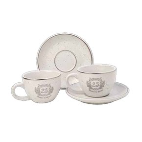 Jogo de Xícara Café Diceart Cerâmica Bodas de Prata