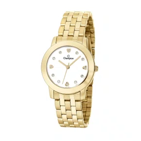 Kit Relógio Champion Feminino Dourado com Pedras