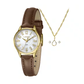 Kit Relógio Lince Feminino Dourado com Números