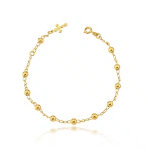 Pulseira Semi Jóia Dourada Bolinha e Cruz