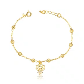 Pulseira Semi Jóia Dourada Bolinha e Menina