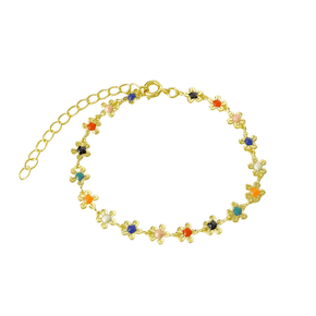 Pulseira Semi Jóia Dourada Flor Colorida
