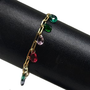 Pulseira Semi Jóia Dourada Pedras Coloridas