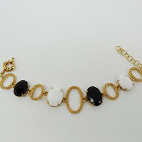 Pulseira Semi Jóia Pedras Branca e Preta