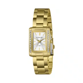 Relógio Lince Feminino Dourado Quadrado com Pedras