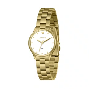 Relógio Lince Feminino Dourado Visor Branco
