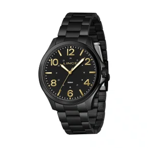 Relógio Lince Masculino Aço Preto e Dourado