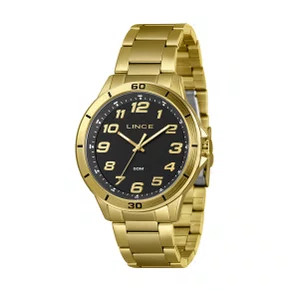 Relógio Lince Masculino Dourado Fundo Preto